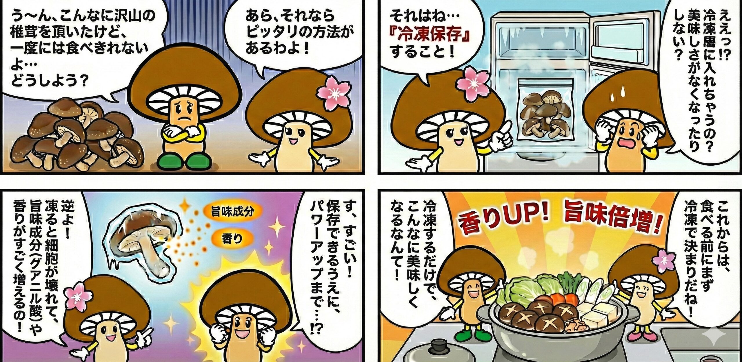 しいたけの冷凍保存がおすすめ！香りUP・旨味倍増のマンガ解説